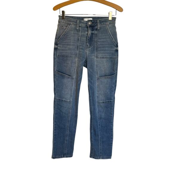 Kut from the Kloth Reese Ankle Straight Jeans Cargo Utility Pocket Blue Denim 4 - Picture 1 of 11